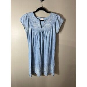One Clothing Dress Blue Chambray Denim Style Embroidered Cottage Size Small